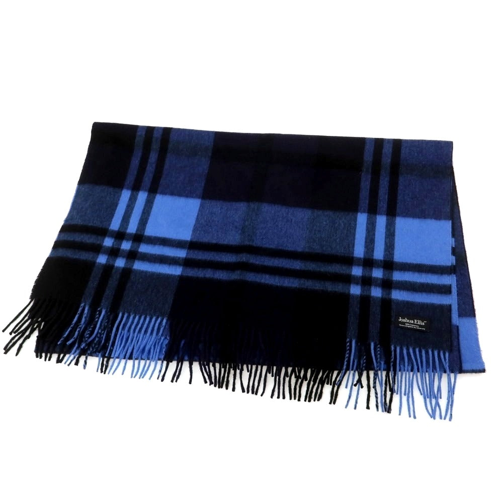 【中古】ジョシュアエリス Joshua Ellis カシミヤ チェック 大判 マフラー ブルーxブラック【 状態ランクA 】【 メンズ 】