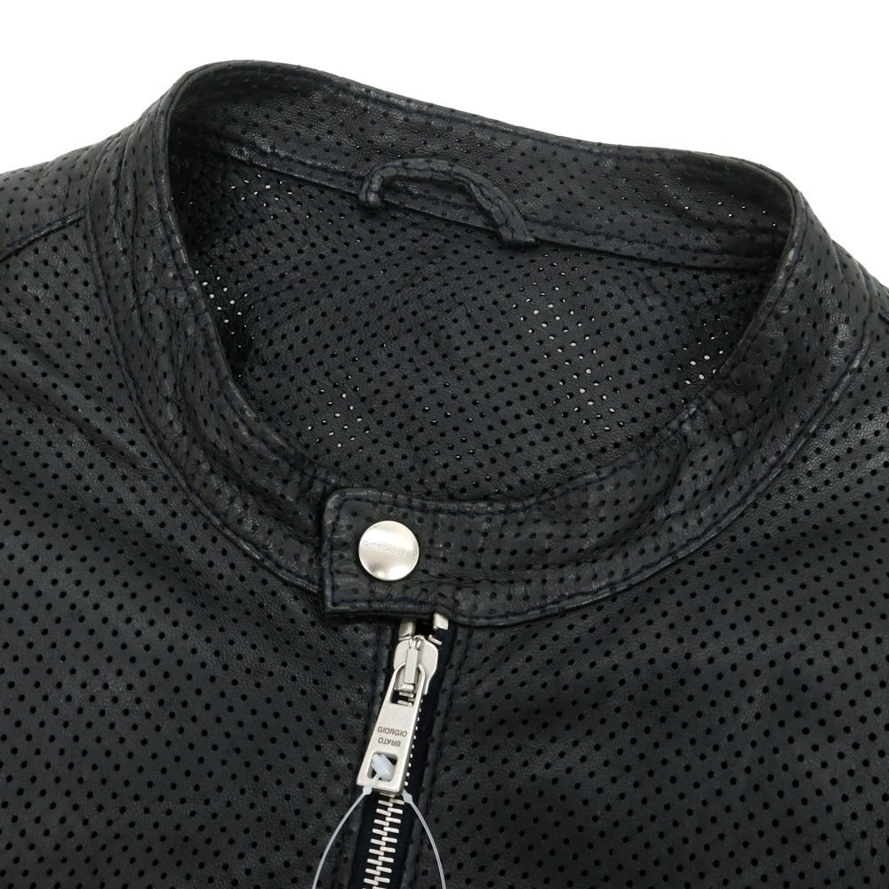 【中古】ジョルジオブラット GIORGIO BRATO パンチング ラムレザー ライダースジャケット ブラック【 50 】【 状態ランクC 】【 メンズ 】