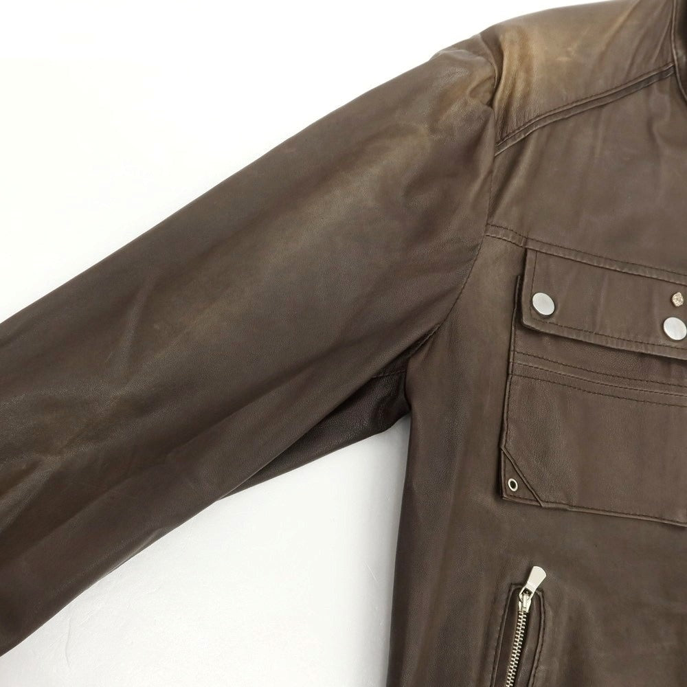 【中古】ルイジボレッリ ラグジュアリーヴィンテージ LUIGIBORRELLI LUXURY VINTAGE レザーブルゾン ダークブラウン【 表記なし(S位) 】【 状態ランクD 】【 メンズ 】