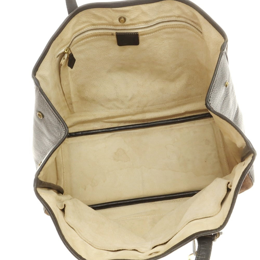 【中古】シセイ Cisei キャンバス レザー トートバッグ ダークブラウンxブラック【 状態ランクD 】【 メンズ 】