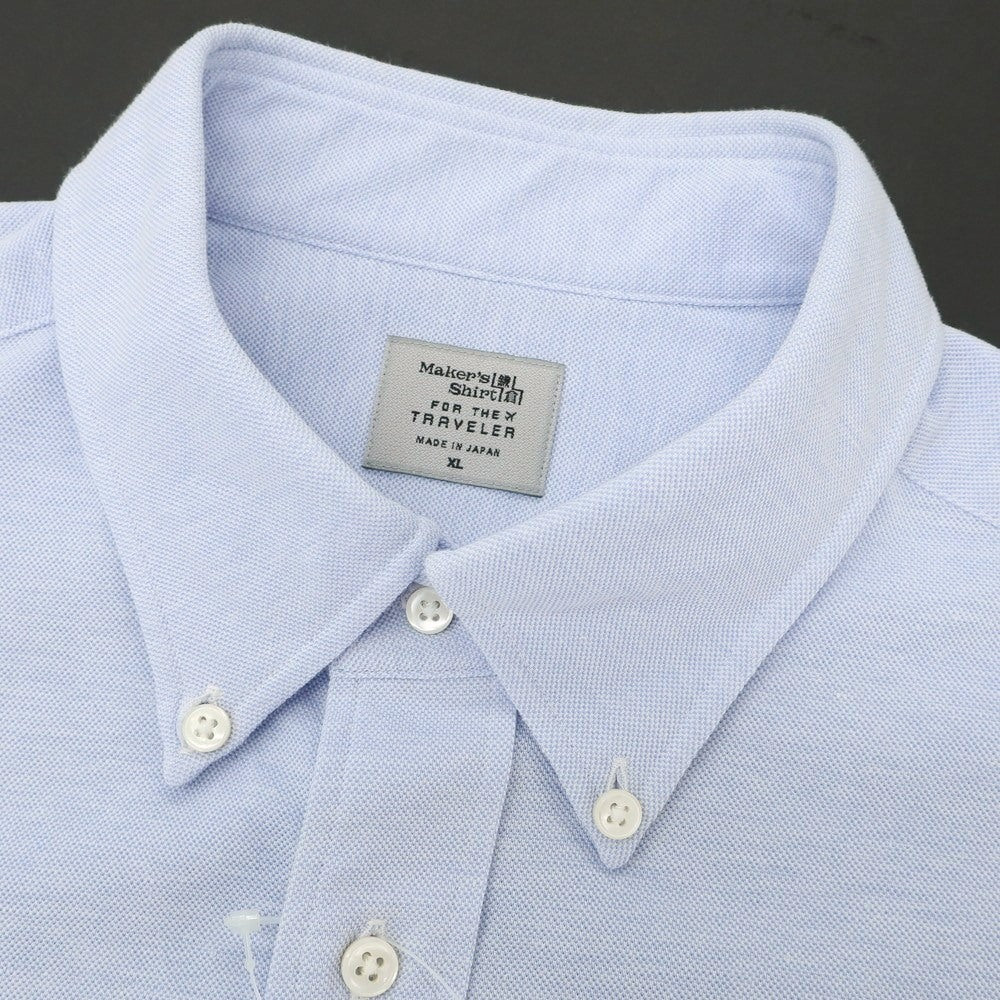 【中古】メイカーズシャツ カマクラ Makers Shirt 鎌倉 コットンポリエステルリネン 鹿の子 ボタンダウン 半袖シャツ ライトブルー【 XL 】【 状態ランクC 】【 メンズ 】