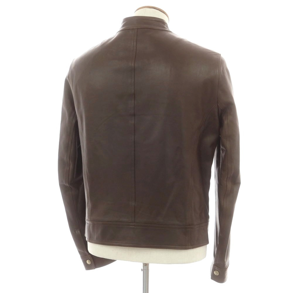【中古】エンメティ EMMETI JURI ラムスキン シングルライダースジャケット ブラウン【 50 】【 状態ランクC 】【 メンズ 】