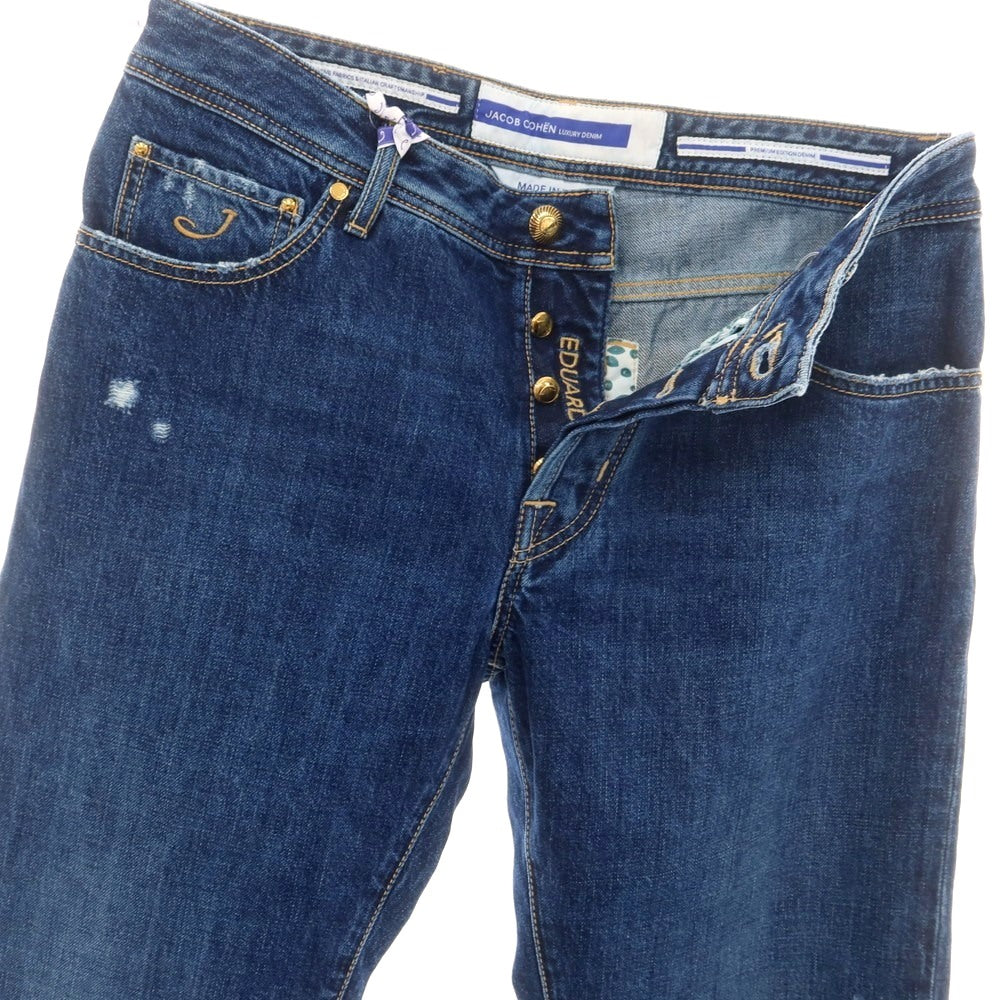 【新品】ヤコブコーエン JACOB COHEN EDUARD クラッシュ加工 コットン ジーンズ デニムパンツ ネイビー【 34 】【 状態ランクN 】【 メンズ 】