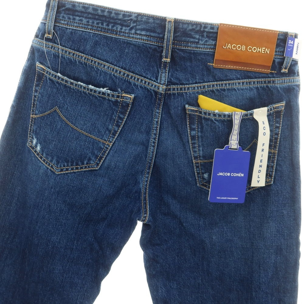 【新品】ヤコブコーエン JACOB COHEN EDUARD クラッシュ加工 コットン ジーンズ デニムパンツ ネイビー【 34 】【 状態ランクN 】【 メンズ 】