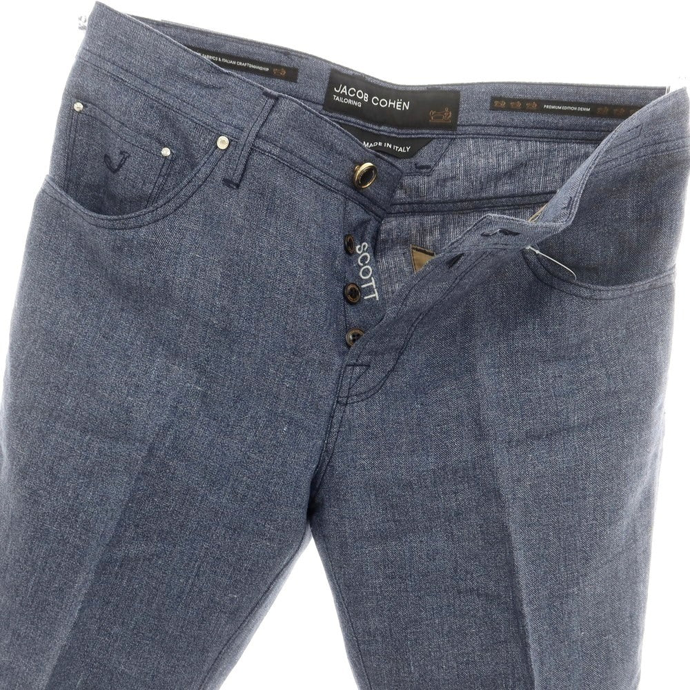 【新品アウトレット】ヤコブコーエン JACOB COHEN SCOTT PREMIUM EDITION リネン 5ポケットパンツ ネイビー【 34 】【 状態ランクN- 】【 メンズ 】