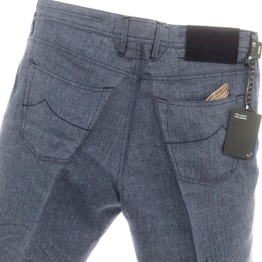 【新品アウトレット】ヤコブコーエン JACOB COHEN SCOTT PREMIUM EDITION リネン 5ポケットパンツ ネイビー【 34 】【 状態ランクN- 】【 メンズ 】