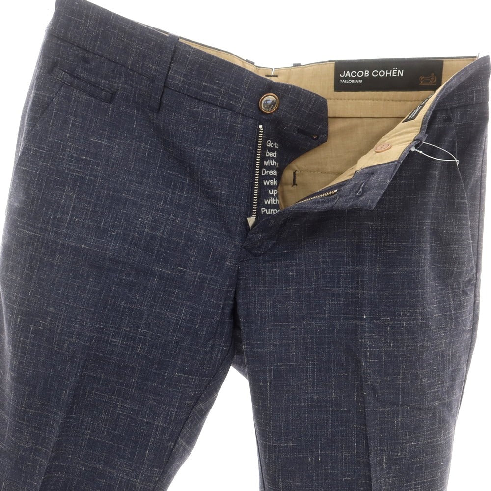 【新品】ヤコブコーエン JACOB COHEN BOBBY ウールシルクリネン カジュアルスラックスパンツ ネイビー【 34 】【 状態ランクN 】【 メンズ 】