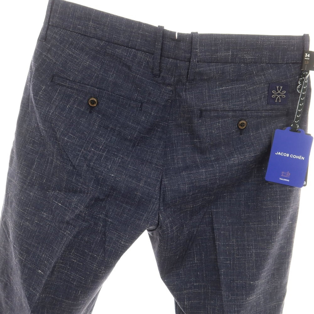 【新品】ヤコブコーエン JACOB COHEN BOBBY ウールシルクリネン カジュアルスラックスパンツ ネイビー【 34 】【 状態ランクN 】【 メンズ 】