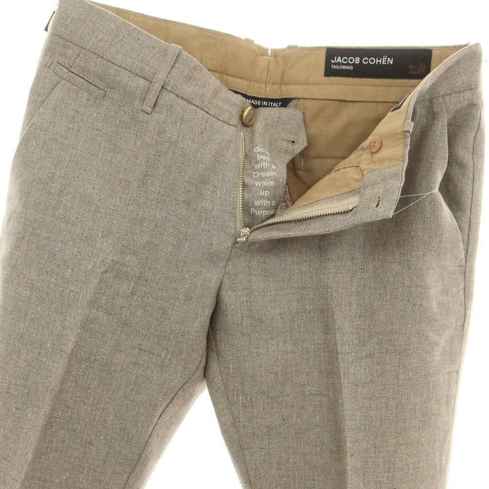 【新品】ヤコブコーエン JACOB COHEN BOBBY リネン カジュアルスラックスパンツ グレーxベージュ【 34 】【 状態ランクN 】【 メンズ 】