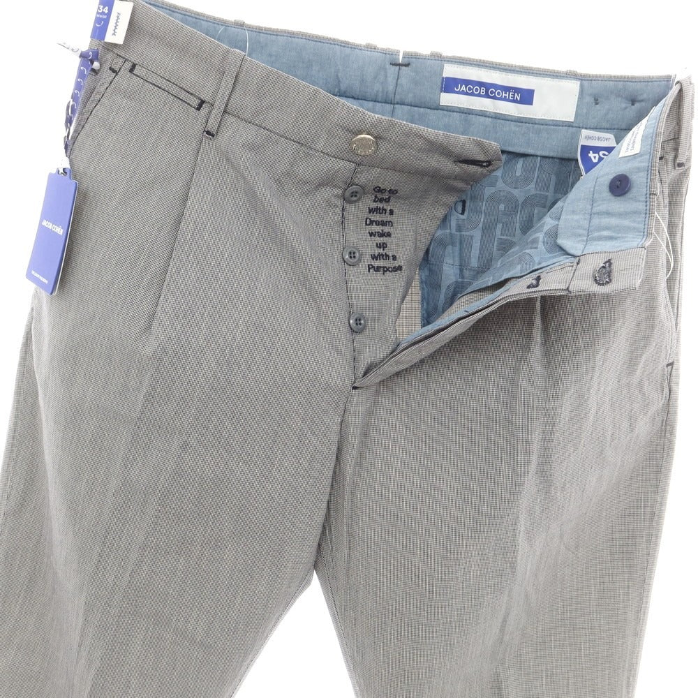 【新品】ヤコブコーエン JACOB COHEN HENRY ストレッチ コットンリヨセル ハウンドトゥース カジュアルスラックスパンツ ネイビーxホワイト【 34 】【 状態ランクN 】【 メンズ 】
