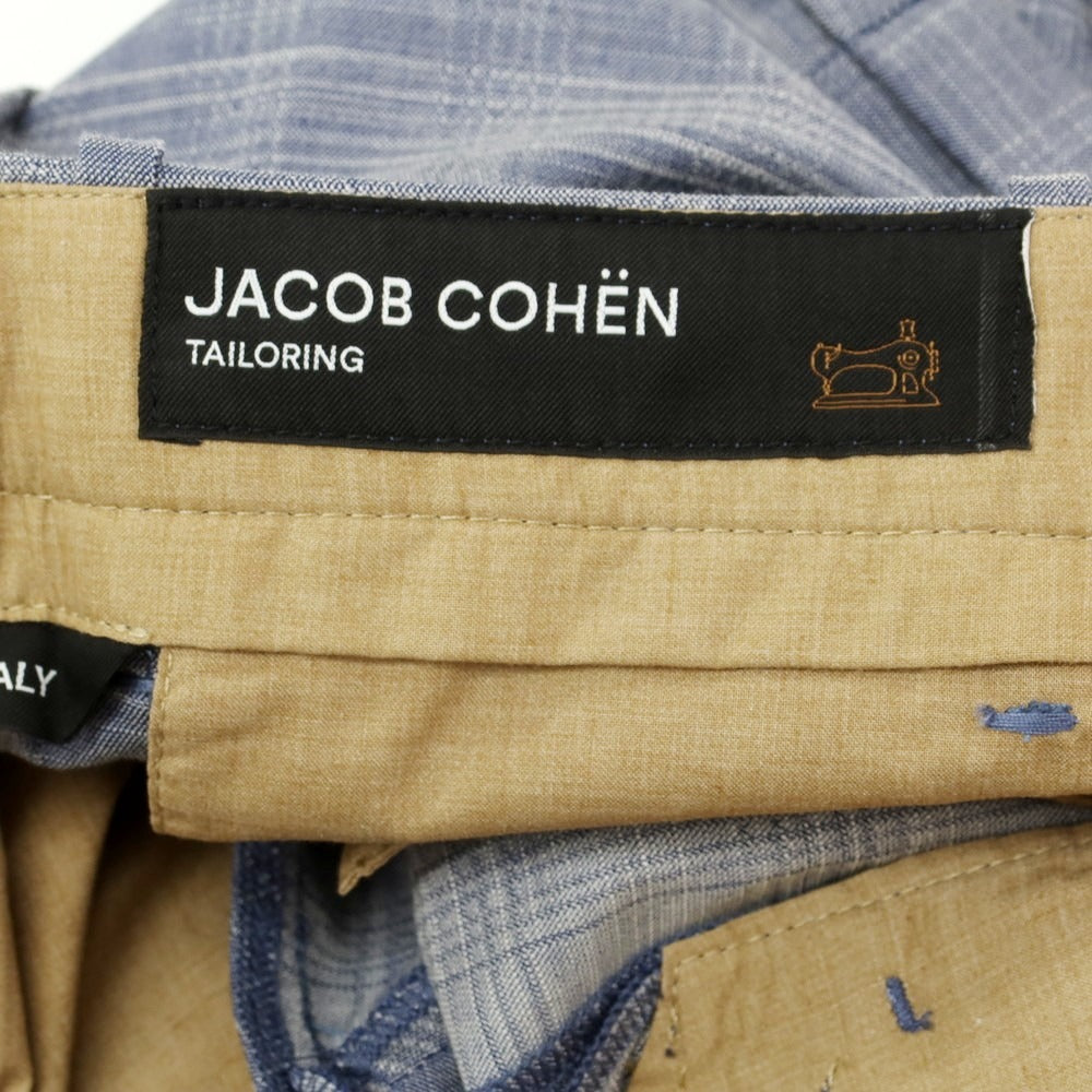 【新品】ヤコブコーエン JACOB COHEN HENRY ストレッチ ウールコットン チェック カジュアルスラックスパンツ ライトネイビーxホワイト【 34 】【 状態ランクN 】【 メンズ 】