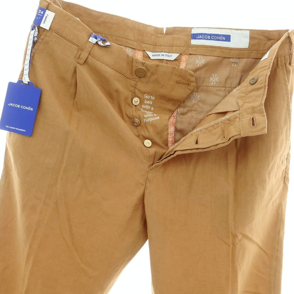 【新品アウトレット】ヤコブコーエン JACOB COHEN HENRY ストレッチ リネンコットン カジュアルスラックスパンツ キャメルブラウン系【 34 】【 状態ランクN- 】【 メンズ 】