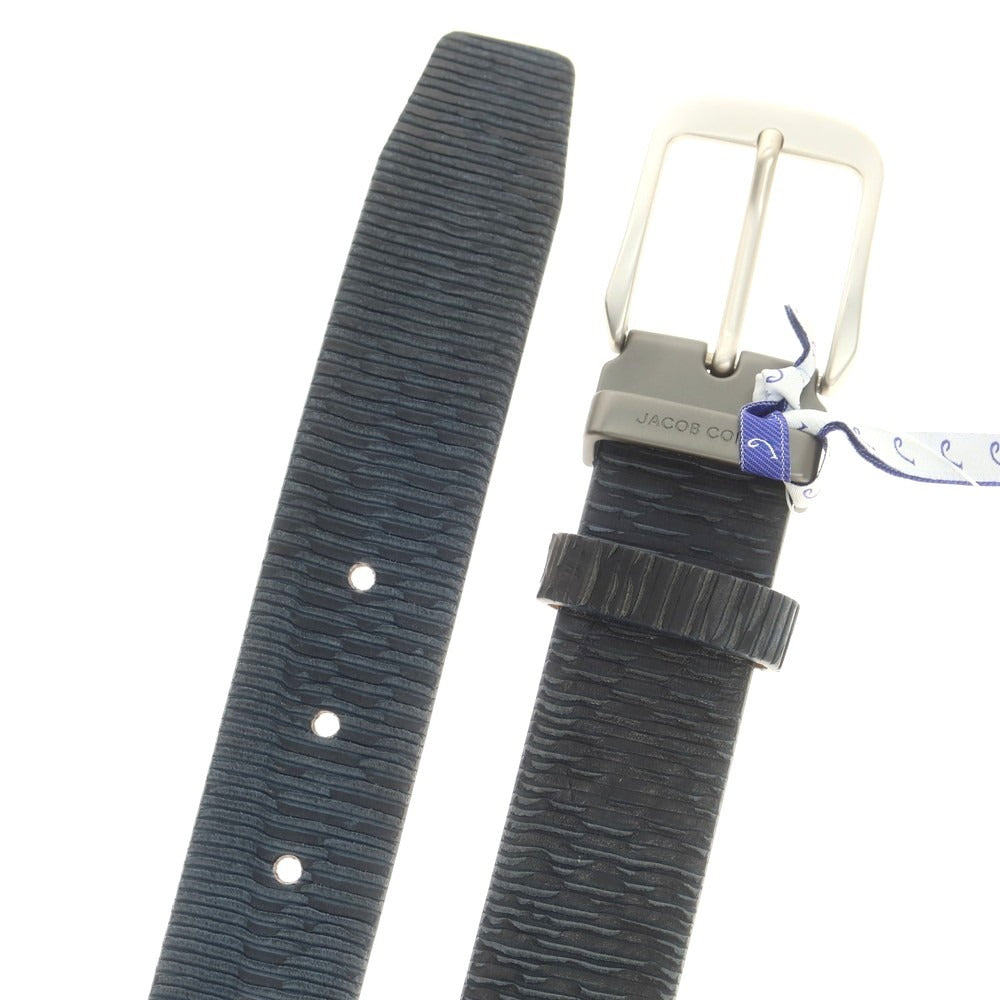 【新品】ヤコブコーエン JACOB COHEN カット加工 レザー ベルト ネイビー【 95 】【 状態ランクN 】【 メンズ 】