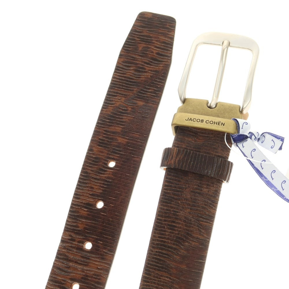 【新品】ヤコブコーエン JACOB COHEN カット加工 レザー ベルト ブラウン【 95 】【 状態ランクN 】【 メンズ 】