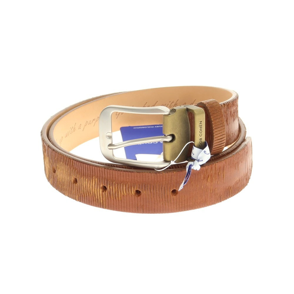 【新品】ヤコブコーエン JACOB COHEN カット加工 レザー ベルト ライトブラウン【 95 】【 状態ランクN 】【 メンズ 】