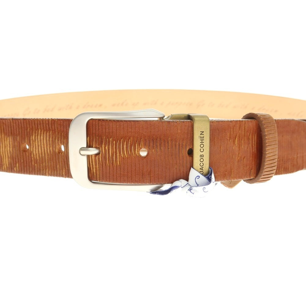 【新品】ヤコブコーエン JACOB COHEN カット加工 レザー ベルト ライトブラウン【 95 】【 状態ランクN 】【 メンズ 】