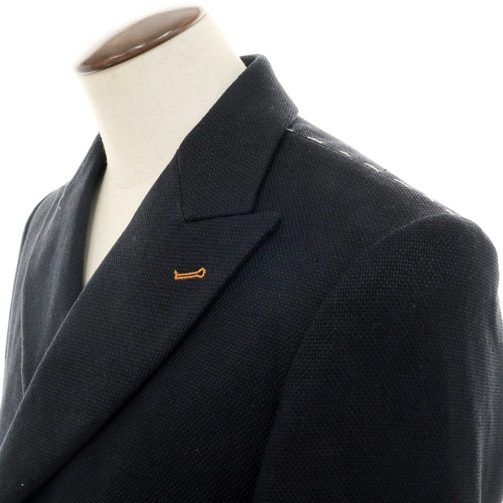 【新品】ヤコブコーエン JACOB COHEN リネンコットン ダブルテーラードジャケット ネイビー【 50 】【 状態ランクN 】【 メンズ 】