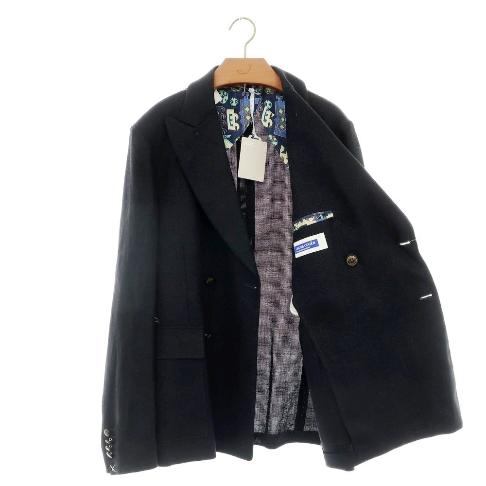 【新品】ヤコブコーエン JACOB COHEN リネンコットン ダブルテーラードジャケット ネイビー【 50 】【 状態ランクN 】【 メンズ 】