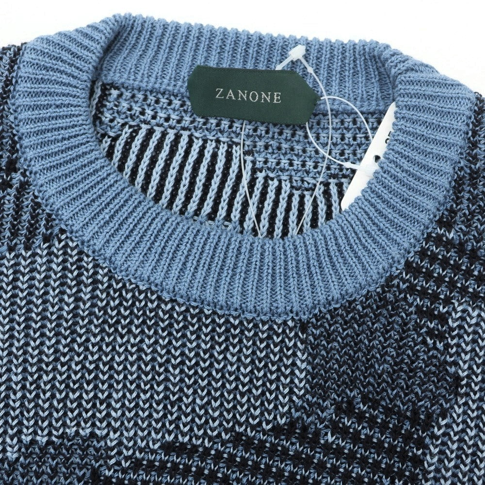 【新品】ザノーネ ZANONE ミドルゲージ リネンコットン カモフラ クルーネック プルオーバーニット ブルーxネイビー【 48 】【 状態ランクN 】【 メンズ 】