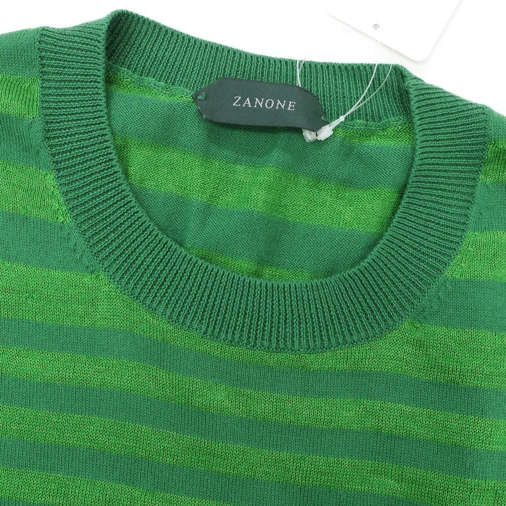 【新品】ザノーネ ZANONE ハイゲージ コットンリネン ボーダー 半袖 プルオーバーニット グリーン【 48 】【 状態ランクN 】【 メンズ 】