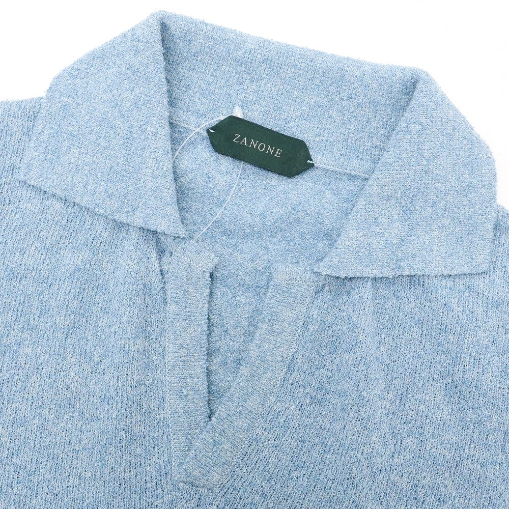 【新品】ザノーネ ZANONE コットンナイロン スキッパー 長袖 ポロニット ライトブルー【 52 】【 状態ランクN 】【 メンズ 】