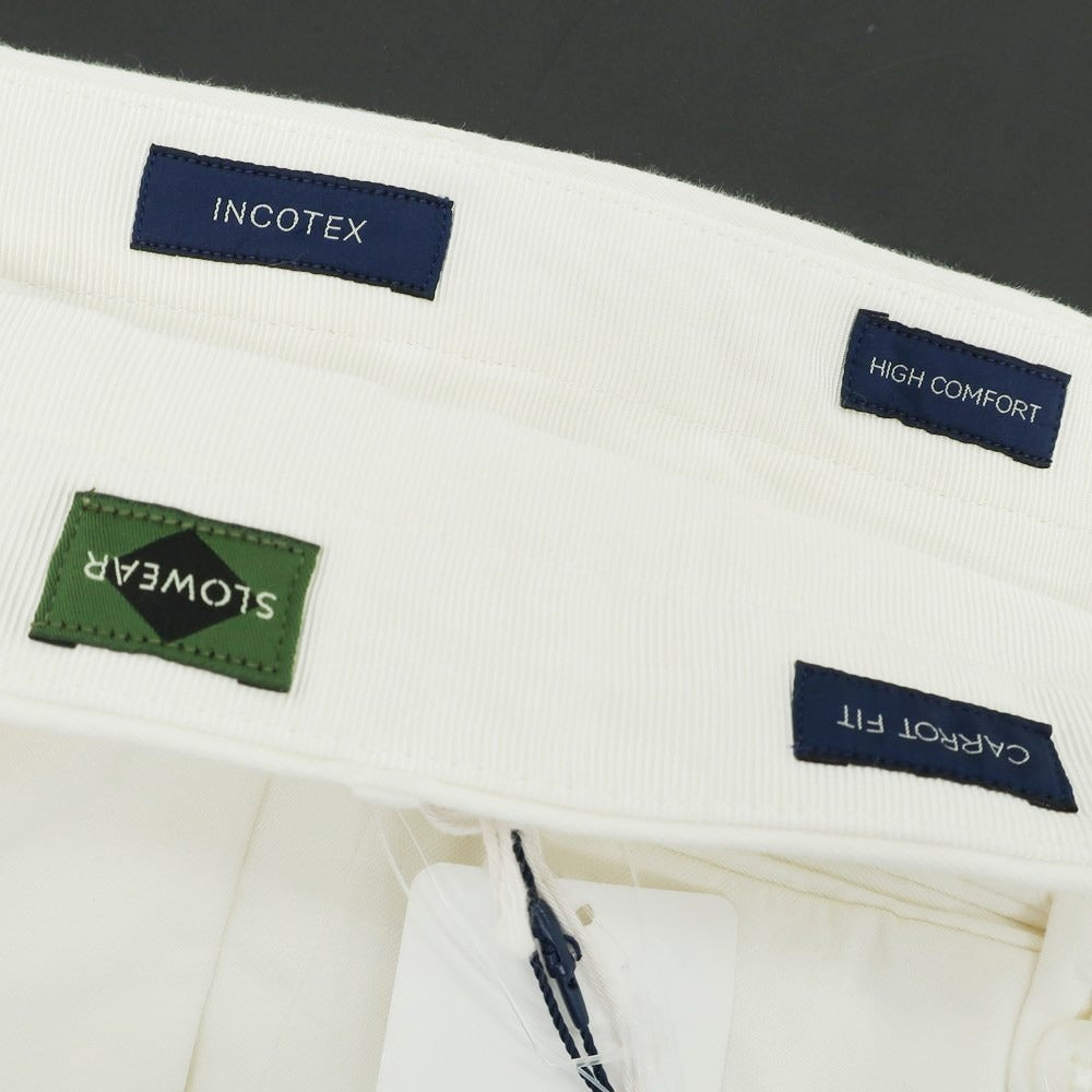 【新品】インコテックス スローウェア INCOTEX SLOWEAR ストレッチ コットンリネン カジュアルスラックスパンツ ホワイト【 52L 】【 状態ランクN 】【 メンズ 】