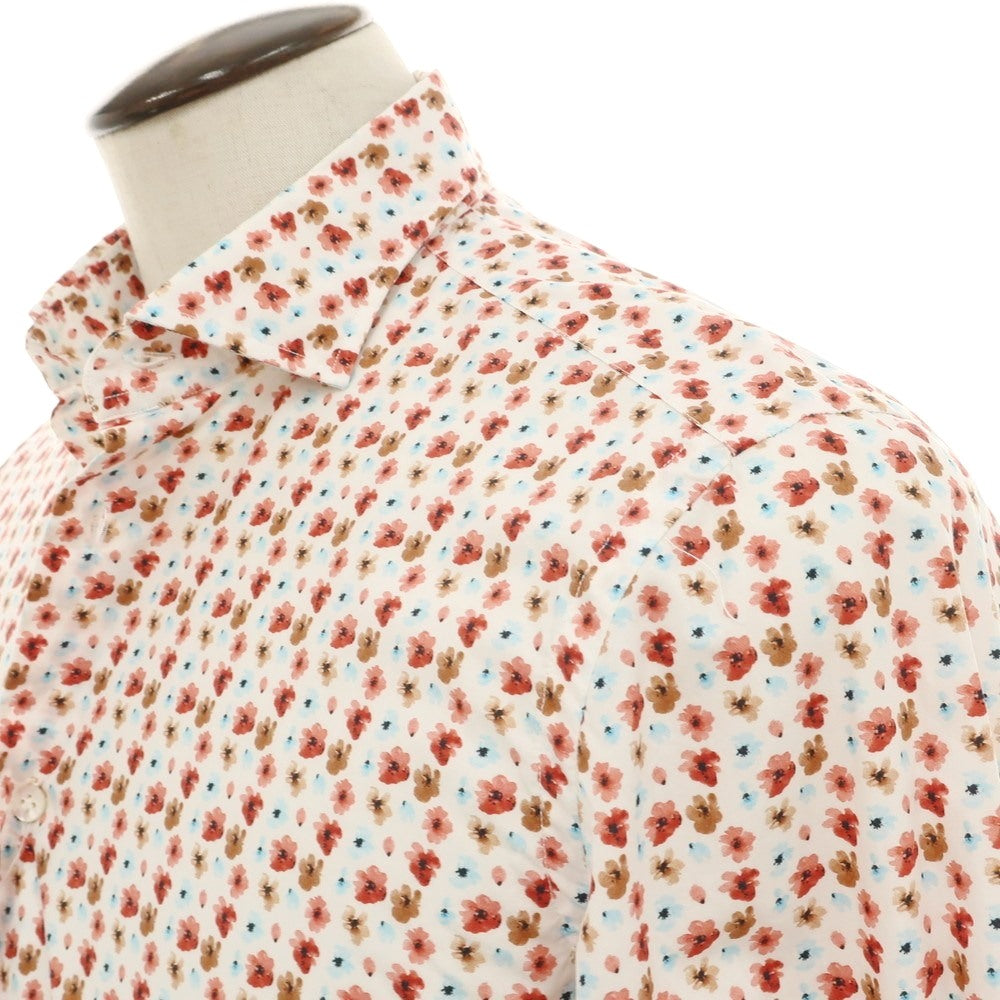 【中古】ボリエッロ BORRIELLO コットン 花柄 ワイドカラー カジュアルシャツ ホワイトxレッド【 L 】【 状態ランクC 】【 メンズ 】