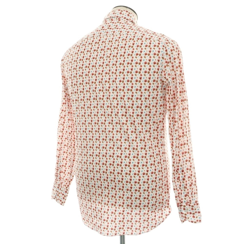 【中古】ボリエッロ BORRIELLO コットン 花柄 ワイドカラー カジュアルシャツ ホワイトxレッド【 L 】【 状態ランクC 】【 メンズ 】