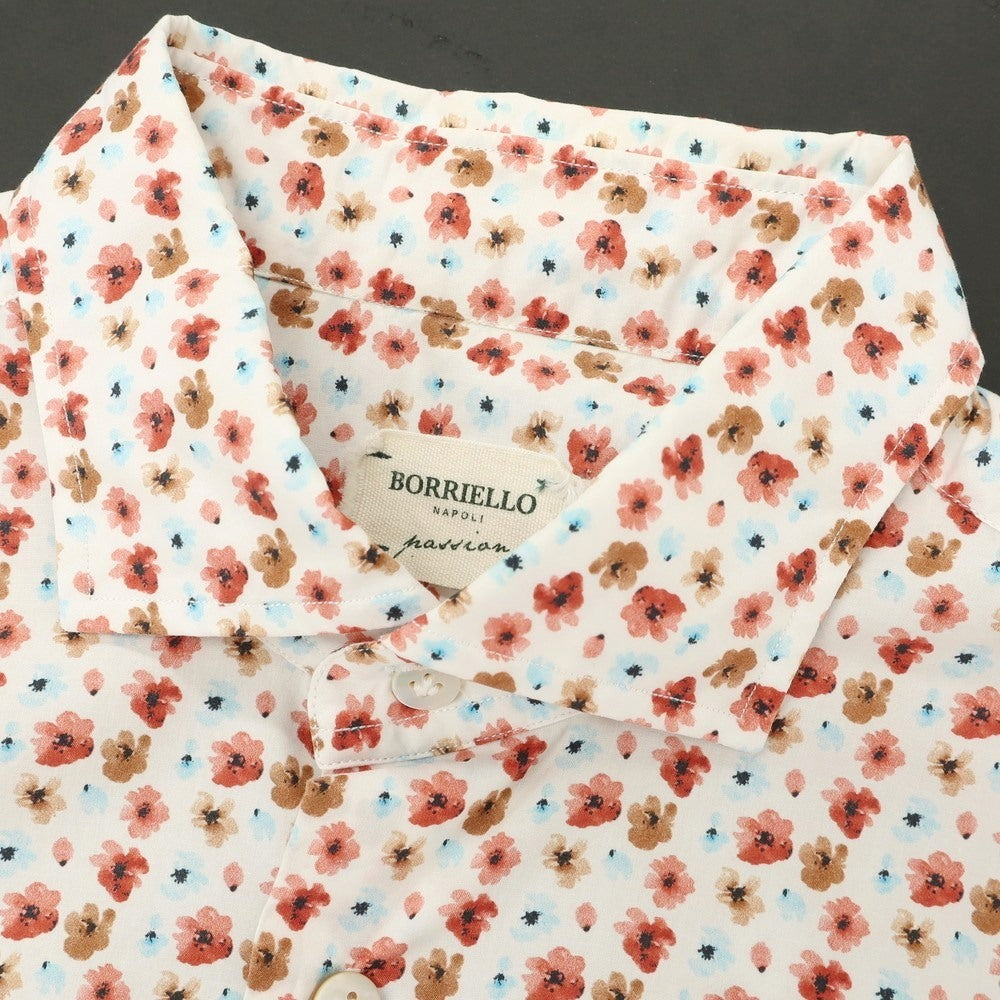 【中古】ボリエッロ BORRIELLO コットン 花柄 ワイドカラー カジュアルシャツ ホワイトxレッド【 L 】【 状態ランクC 】【 メンズ 】