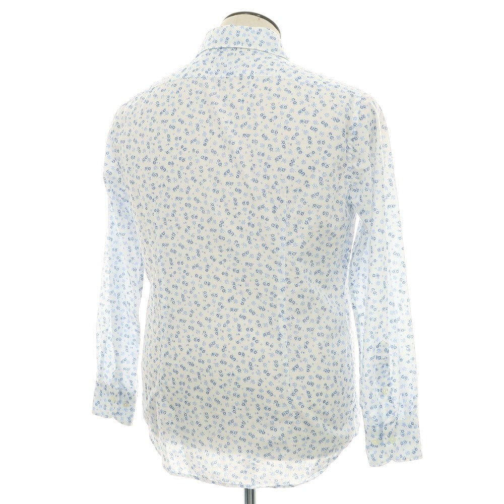 【中古】バーニーズニューヨーク BARNEYS NEWYORK コットン 小花柄 ワイドカラー カジュアルシャツ ホワイトxブルー【 L 】【 状態ランクC 】【 メンズ 】