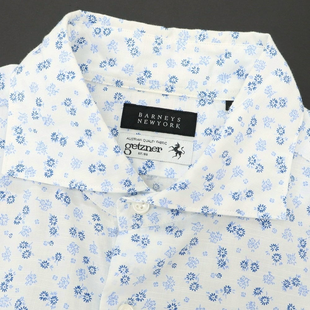 【中古】バーニーズニューヨーク BARNEYS NEWYORK コットン 小花柄 ワイドカラー カジュアルシャツ ホワイトxブルー【 L 】【 状態ランクC 】【 メンズ 】