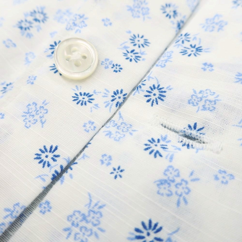 【中古】バーニーズニューヨーク BARNEYS NEWYORK コットン 小花柄 ワイドカラー カジュアルシャツ ホワイトxブルー【 L 】【 状態ランクC 】【 メンズ 】