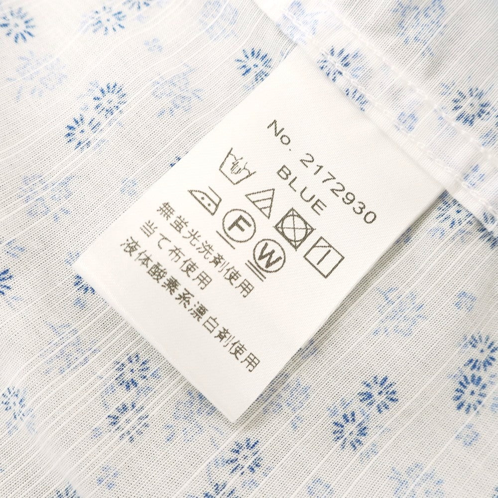 【中古】バーニーズニューヨーク BARNEYS NEWYORK コットン 小花柄 ワイドカラー カジュアルシャツ ホワイトxブルー【 L 】【 状態ランクC 】【 メンズ 】