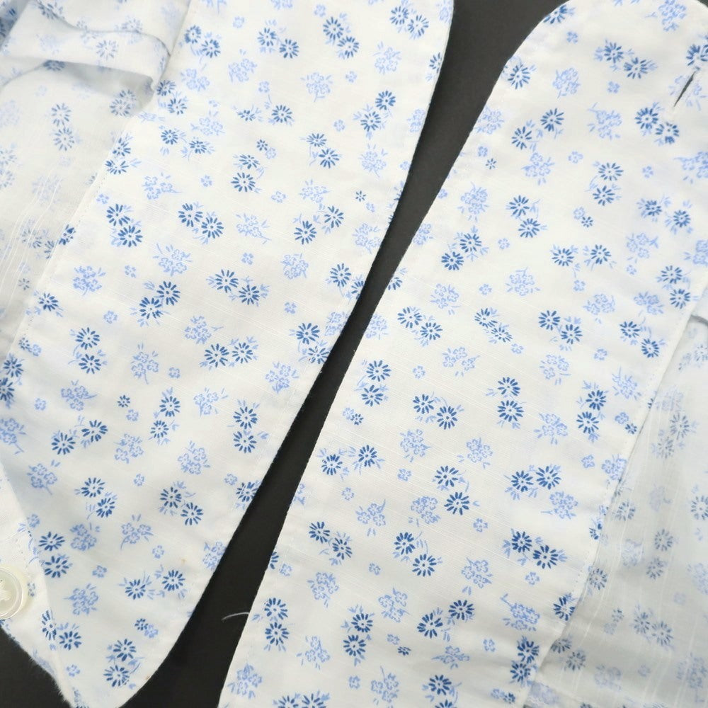 【中古】バーニーズニューヨーク BARNEYS NEWYORK コットン 小花柄 ワイドカラー カジュアルシャツ ホワイトxブルー【 L 】【 状態ランクC 】【 メンズ 】