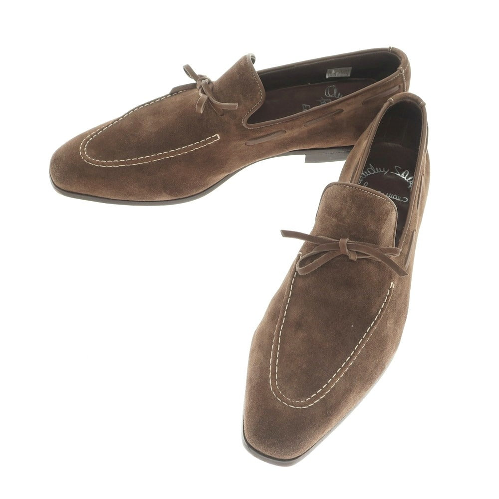 【中古】サントーニ Santoni スエード Uチップリボンローファー ブラウン【 6 1/2 F 】【 状態ランクB 】【 メンズ 】