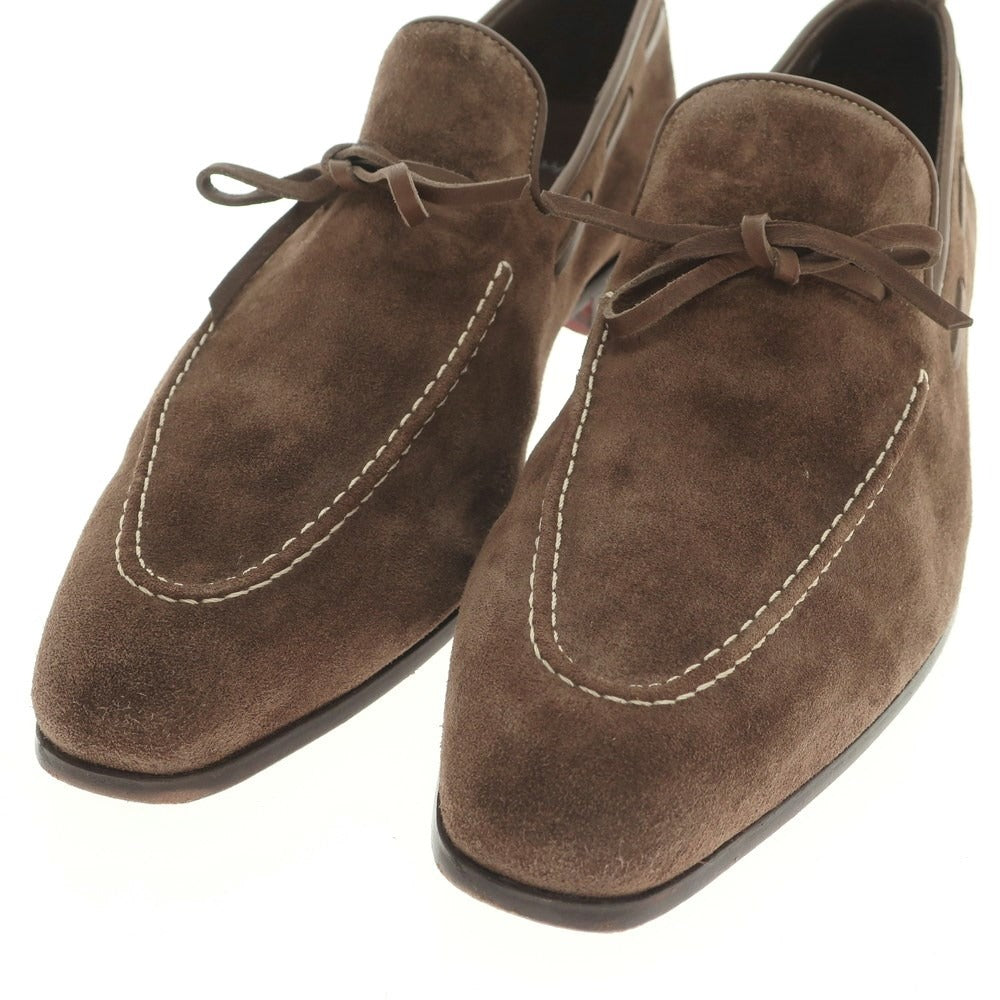 【中古】サントーニ Santoni スエード Uチップリボンローファー ブラウン【 6 1/2 F 】【 状態ランクB 】【 メンズ 】