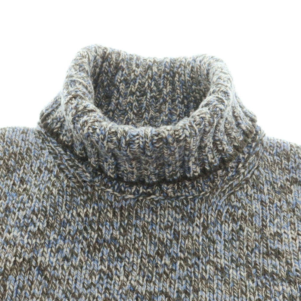 【中古】グランサッソ GRAN SASSO ウール タートルネック プルオーバーニット オリーブxブルー【 46 】【 状態ランクB 】【 メンズ 】