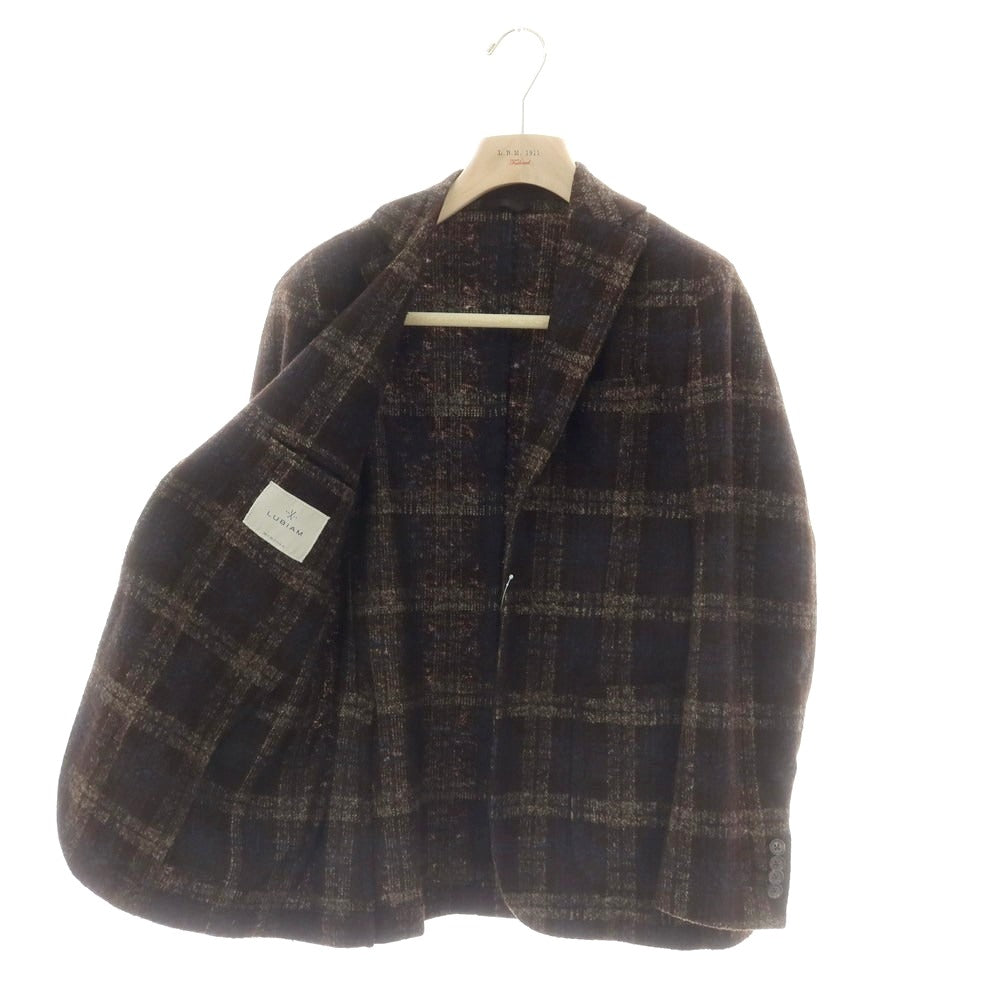 【中古】ルビアム LUBIAM アクリルウールジャージー チェック カジュアルジャケット ダークブラウンxベージュ【 48 】【 状態ランクB 】【 メンズ 】