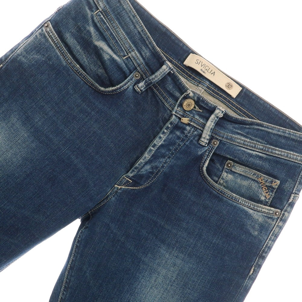 【中古】シビリア SIVIGLIA ストレッチ コットンポリエステル ジーンズ デニムパンツ ネイビー【 32 】【 状態ランクC 】【 メンズ 】