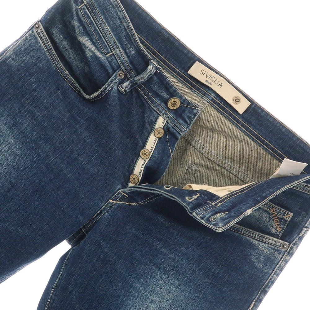 【中古】シビリア SIVIGLIA ストレッチ コットンポリエステル ジーンズ デニムパンツ ネイビー【 32 】【 状態ランクC 】【 メンズ 】