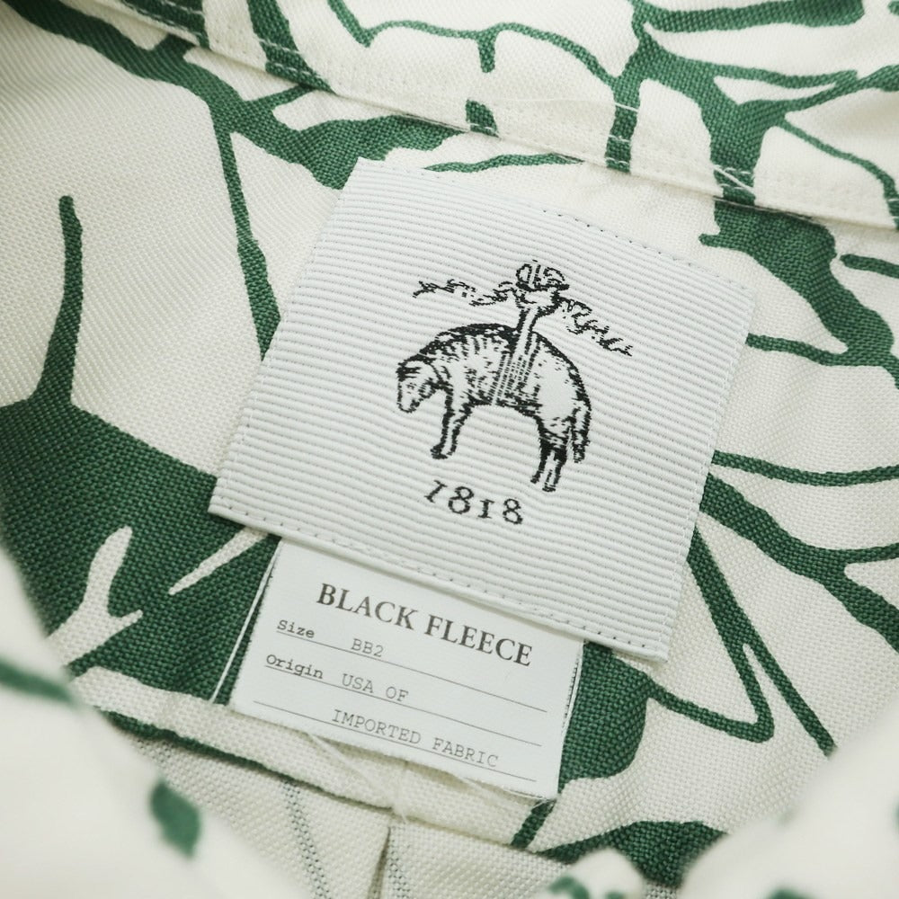 【中古】ブラックフリースバイ ブルックスブラザーズ BLACK FLEECE BY Brooks Brothers コットン オックスフォード ボタニカル ボタンダウン 半袖シャツ ホワイトxグリーン【 BB2 】【 状態ランクB 】【 メンズ 】