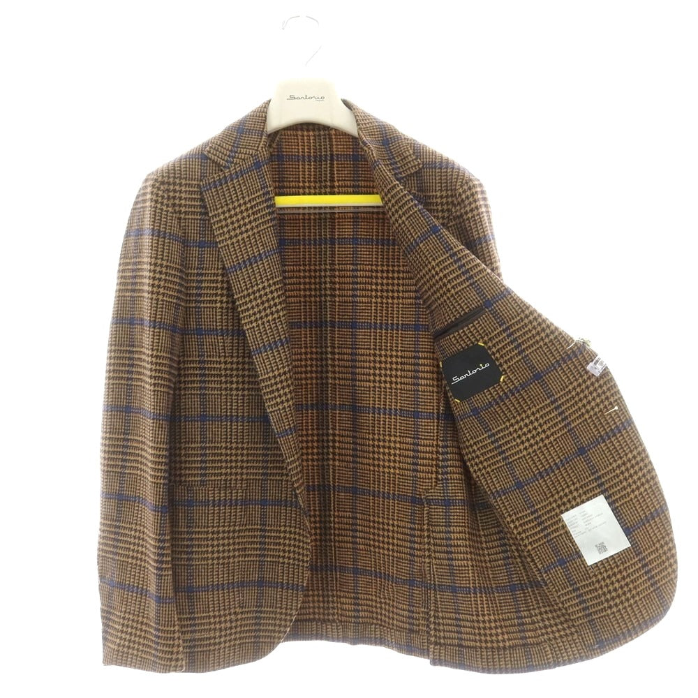 【新品】サルトリオ Sartorio ウール チェック テーラードジャケット ベージュxダークブラウン×ブルー【 48 】【 状態ランクN 】【 メンズ 】
