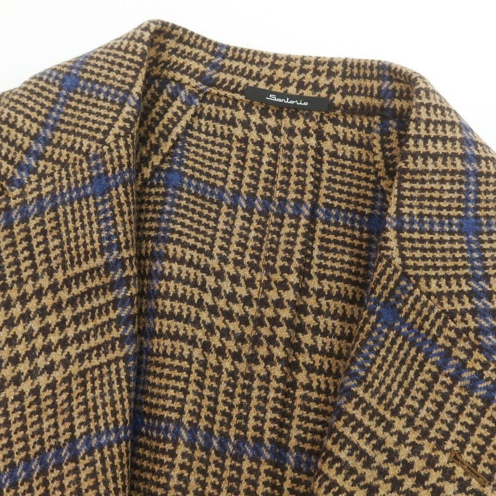 【新品】サルトリオ Sartorio ウール チェック テーラードジャケット ベージュxダークブラウン×ブルー【 48 】【 状態ランクN 】【 メンズ 】