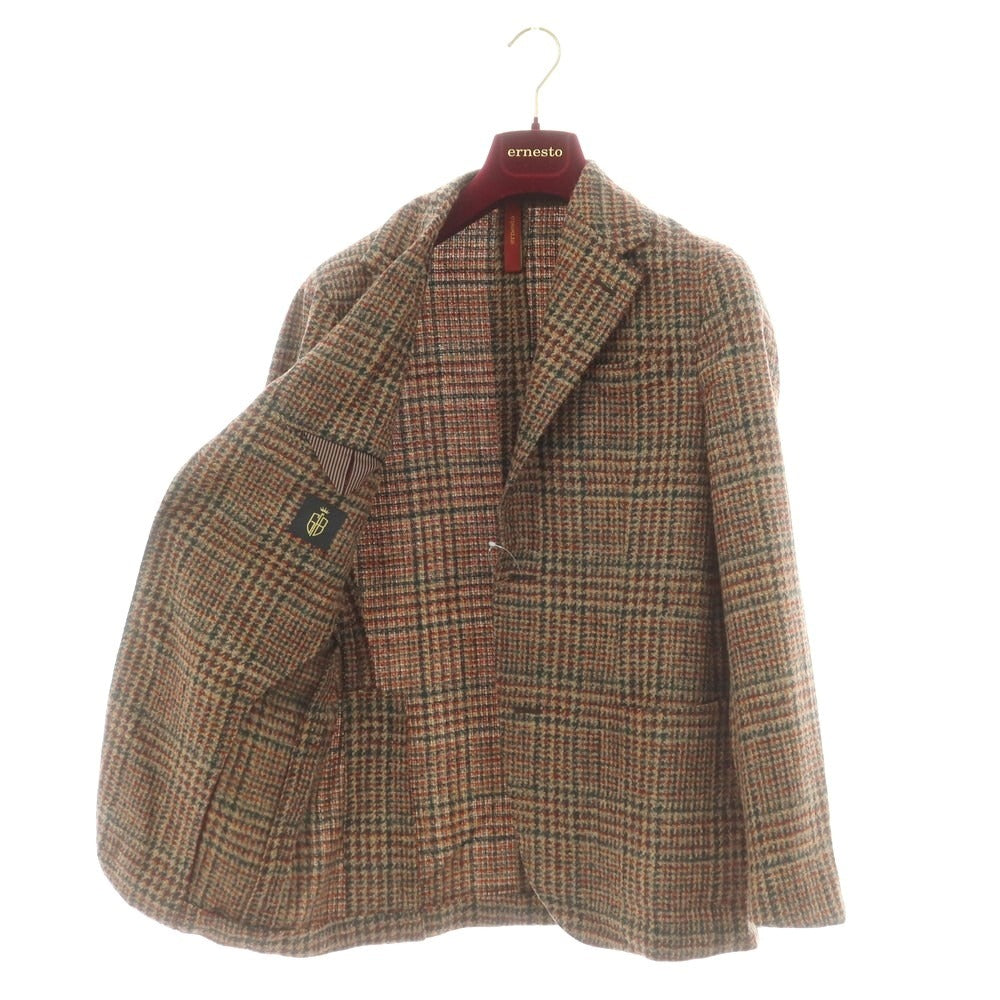 【新品】エルネスト ernesto GFB ウールアルパカ チェック テーラードジャケット ベージュxグリーン【 50 】【 状態ランクN 】【 メンズ 】