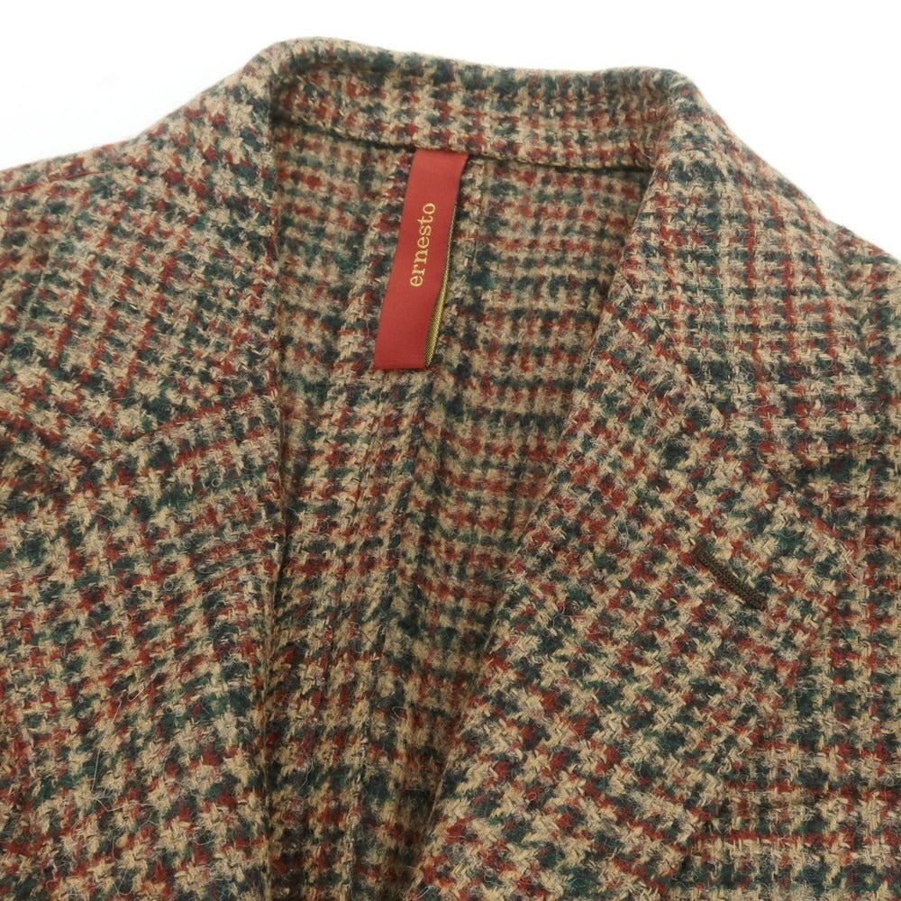 【新品】エルネスト ernesto GFB ウールアルパカ チェック テーラードジャケット ベージュxグリーン【 50 】【 状態ランクN 】【 メンズ 】
