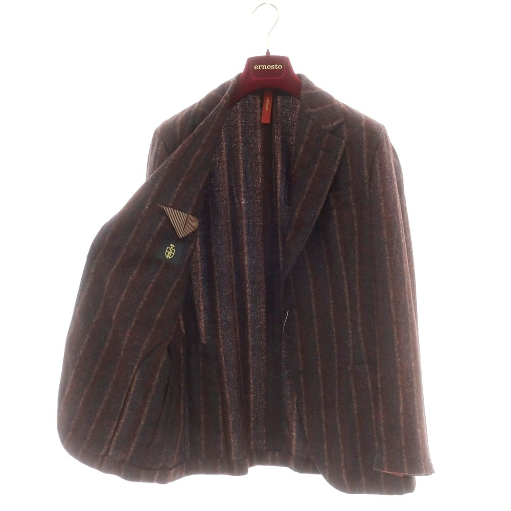 【新品アウトレット】エルネスト ernesto GFB アルパカナイロン ストライプ テーラードジャケット ダークレッドxグレー【 52 】【 状態ランクN- 】【 メンズ 】