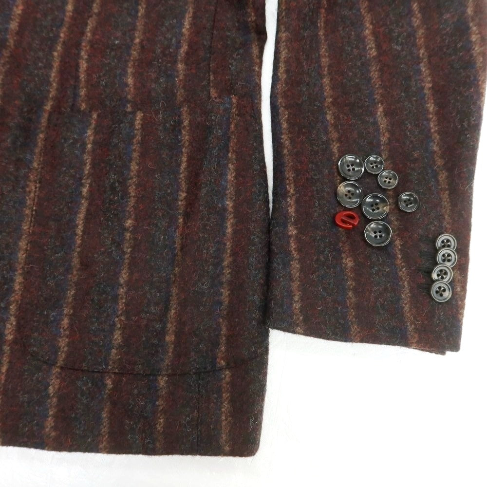 【新品アウトレット】エルネスト ernesto GFB アルパカナイロン ストライプ テーラードジャケット ダークレッドxグレー【 52 】【 状態ランクN- 】【 メンズ 】