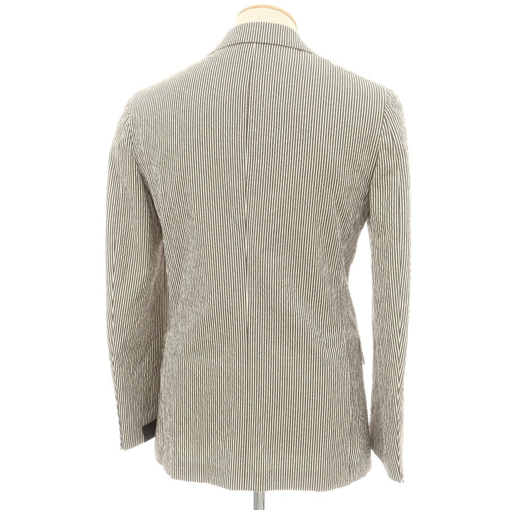 【新品】ジャン フランコ ボメザドリ Gian Franco Bommezzadri ストライプ ストレッチコットン サッカー 3B カジュアルジャケット ブラウンxホワイト【 44 Drop7 】【 状態ランクN 】【 メンズ 】