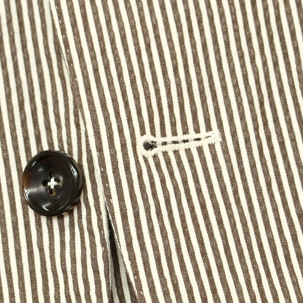 【新品】ジャン フランコ ボメザドリ Gian Franco Bommezzadri ストライプ ストレッチコットン サッカー 3B カジュアルジャケット ブラウンxホワイト【 44 Drop7 】【 状態ランクN 】【 メンズ 】