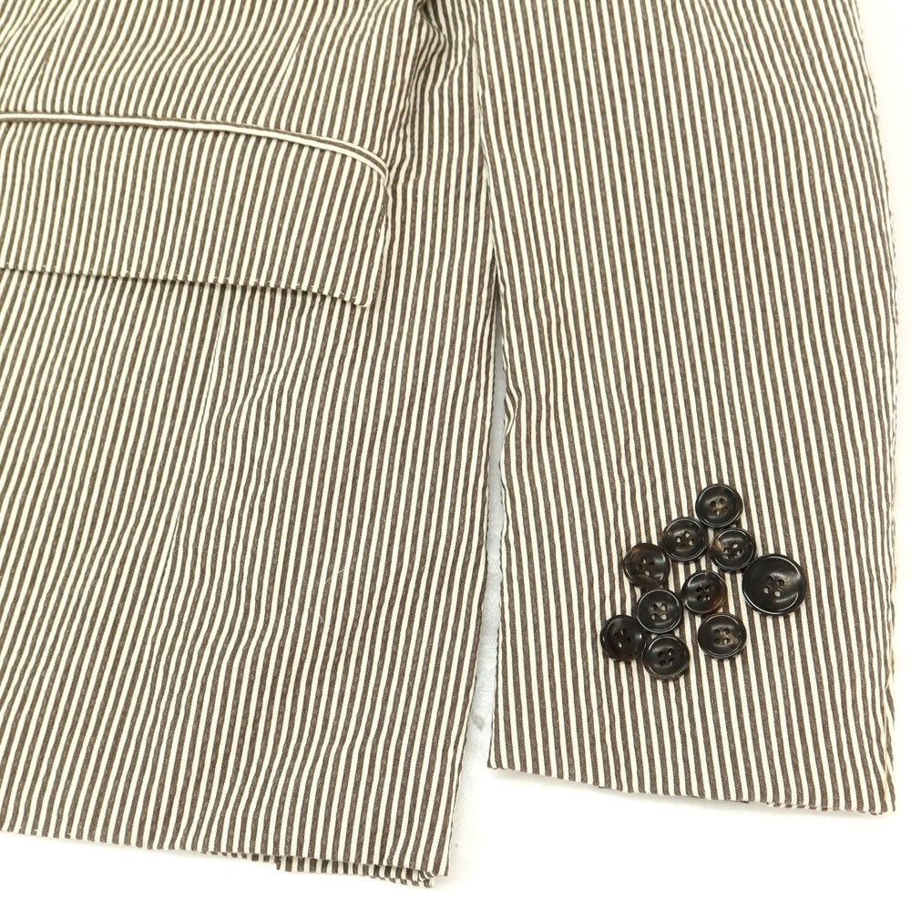 【新品】ジャン フランコ ボメザドリ Gian Franco Bommezzadri ストライプ ストレッチコットン サッカー 3B カジュアルジャケット ブラウンxホワイト【 44 Drop7 】【 状態ランクN 】【 メンズ 】